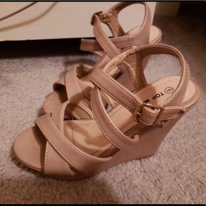 Nude straps wedges